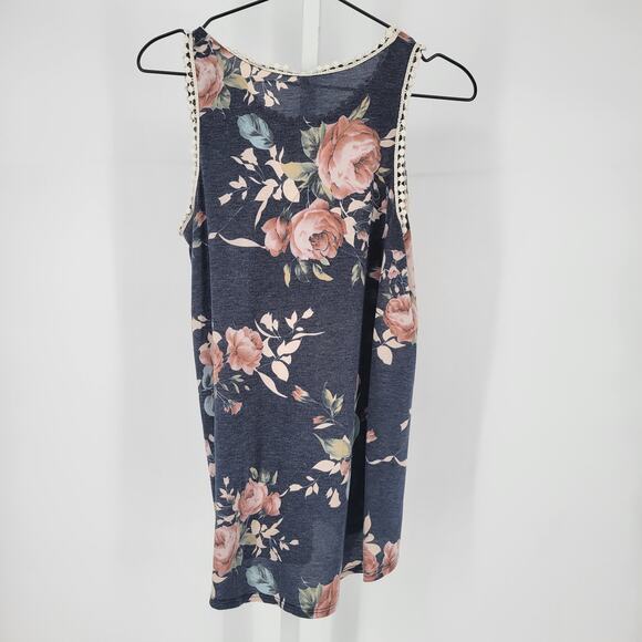 Pink Blush Womens Sz S Loose Fit Sleeveless Blouse Navy Blue Floral - Picture 4 of 4